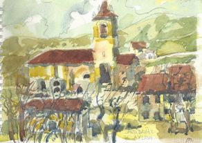 Arte: Carlos Enrique Lencinas Gómez. Acuarela sobre papel. ”Santibañez de Ayllon”. Sin firmar.